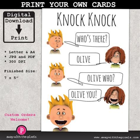 Knock Knock Olive You Joke Greeting Card For Kids Instant Download