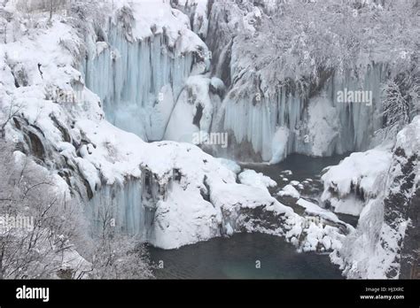 Plitvice Lake National Park In Croatia Frozen Waterfalls Winter