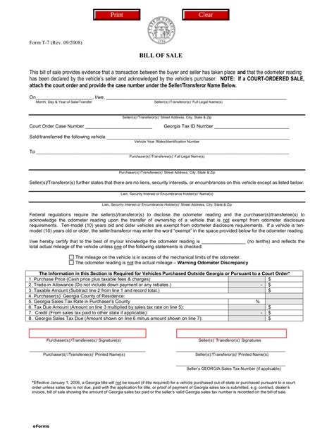 Free Georgia Bill Of Sale Forms Pdf Eforms