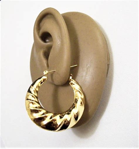 Monet Swirl Crimped Hoops Pierced Stud Earrings Gold Plated Etsy