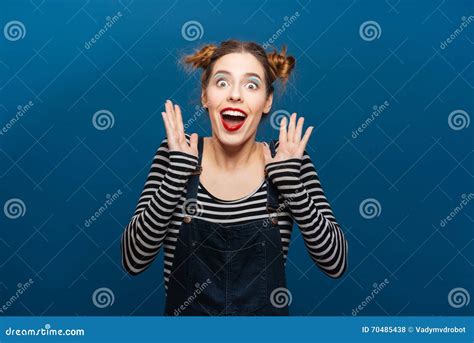 Surprised Joyful Young Woman Smiling And Shouting Stock Photo Image
