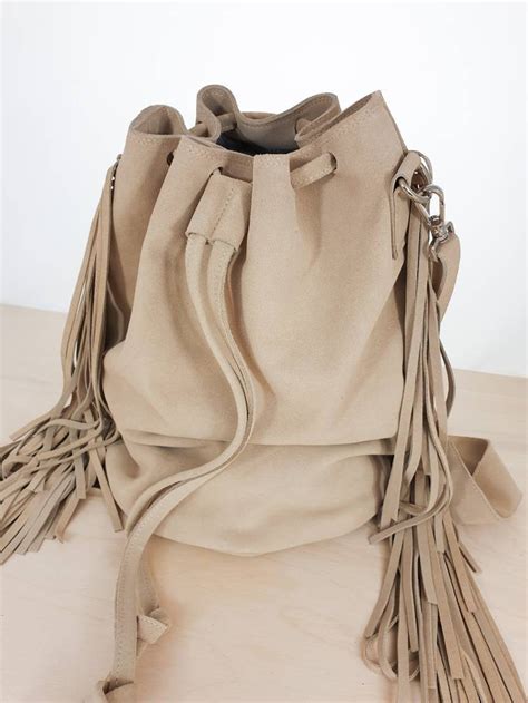 Bucket Bag Suede Handbag Natural Leather Ivory Beige Handmade Etsy