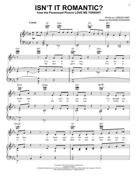 isn t it romantic sheet music rodgers and hart piano vocal and guitar chords right hand melody