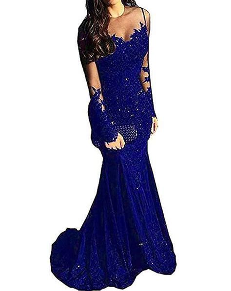 Long Sleeves Beaded Satin Mermaid Prom Dress Lace Evening Formal Gowns