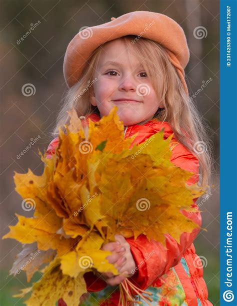 Autumn The Girl Holds In Her Hands The Fallen Autumn Yellow Beautiful