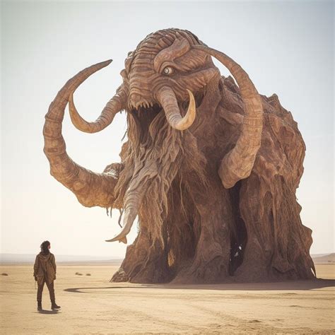 Premium Ai Image A Man Stands In Front Of A Giant Creature With Horns