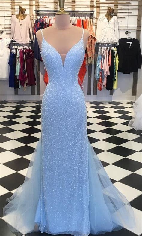 Sparkly Sequins Blue Mermaid Long Prom Dress Blue Mermaid Prom Dress