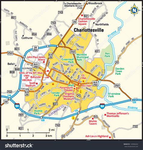 Charlottesville Virginia Area Map Stock Vector 143966263 Shutterstock