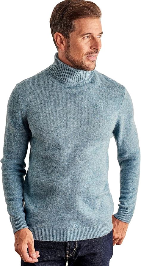 Woolovers Mens Lambswool Ribbed Polo Neck Jumper Kingfisher L Amazon