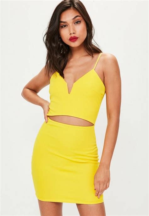 Yellow Strappy Cut Out Waist Dress Missguided