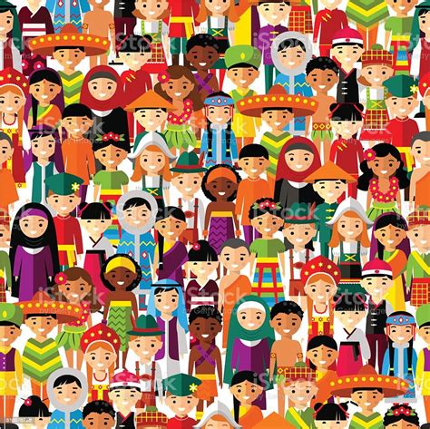 Seamless Background With Set Of Multicultural National Children Stock