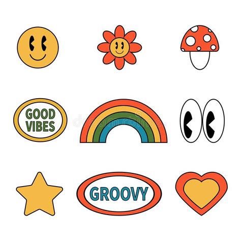 Retro 70s Hippie Groovy Stickers Vector Stock Vector Illustration Of