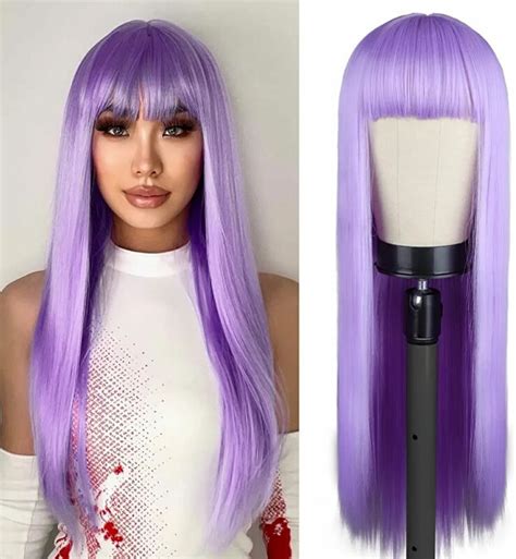 Purple Wig With Bangs Front Lace Line With Density Of 150 180 And