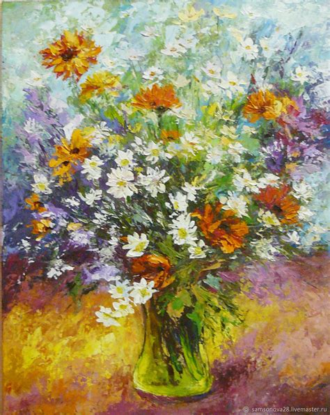 Painting With A Bouquet Of Wild Flowers Oil On Hardboard