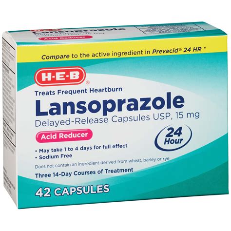 H E B Lansoprazole 24 Hour Acid Reducer 15 Mg Capsules Shop Digestion