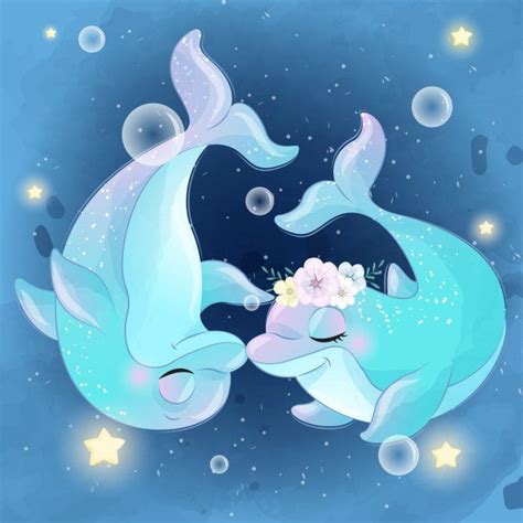 Cute Two Little Dolphin Kissing In 2021 Cute Drawings Cute Cartoon