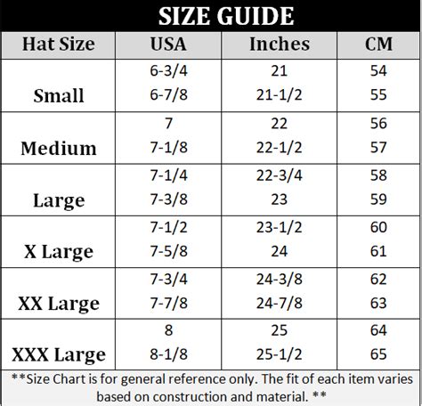 Hat Size Chart Men