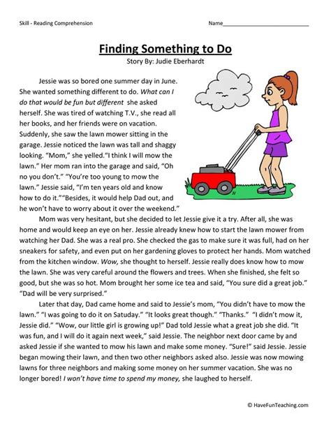 Finding Something To Do Reading Comprehension Worksheet Third Grade