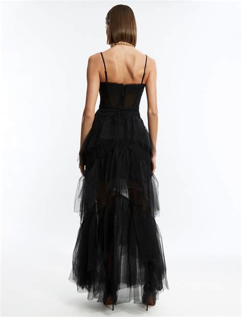 Black Oly Tiered Ruffle Tulle Gown Dresses Bcbgmaxazria