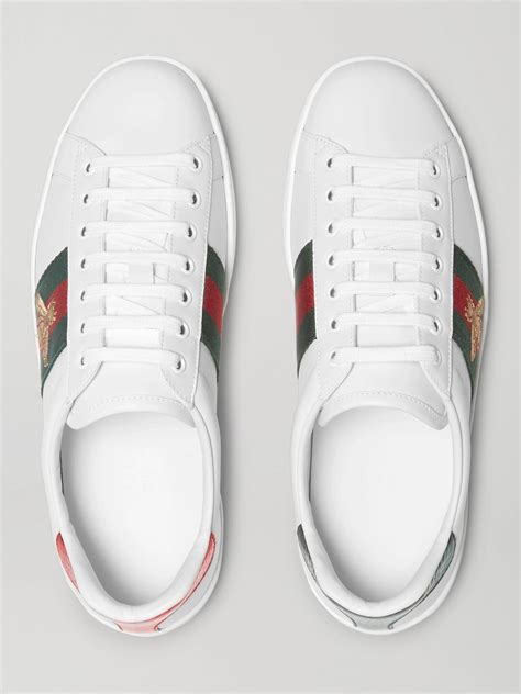 White Ace Watersnake Trimmed Embroidered Leather Sneakers Gucci Mr