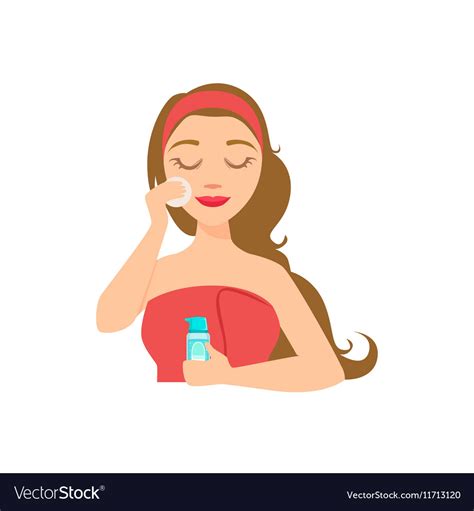 Girl Removing Make Up With Skincare Product Vector Image