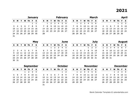 2021 Yearly Calendar Blank Minimal Design Free Printable Templates