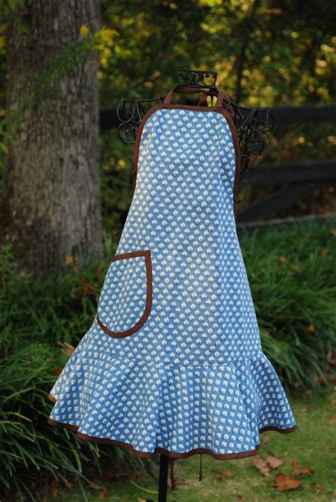 Adult Apron Blue Calico Print Apron With By Thebluebirdcircle