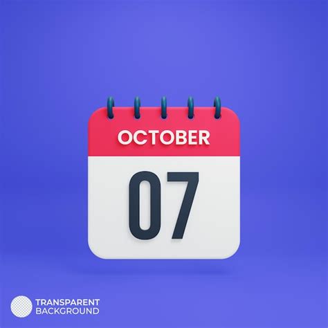 Premium Psd October Realistic Calendar Icon 3d Rendered October 07