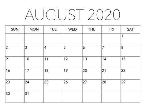 Editable August 2020 Calendar With Notes Free Printable Calendar