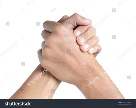 Gesture Of Mans Hand Shake Or Arm Wrestling Stock Photo