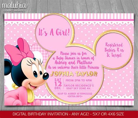 Baby Minnie Mouse Baby Shower Invitation Baby By Maluhiaprints