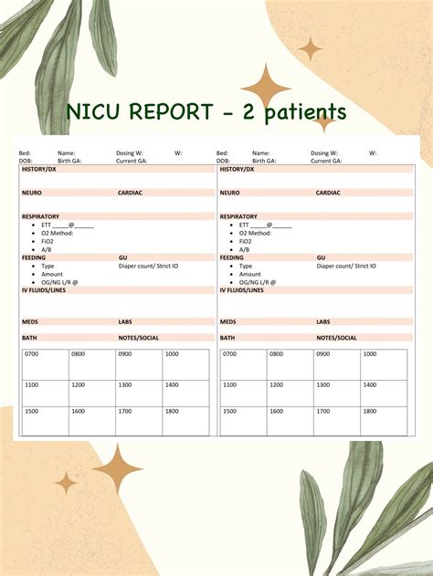 Nicu Report Sheet Nicu Brain Neonatal Nursing Etsy