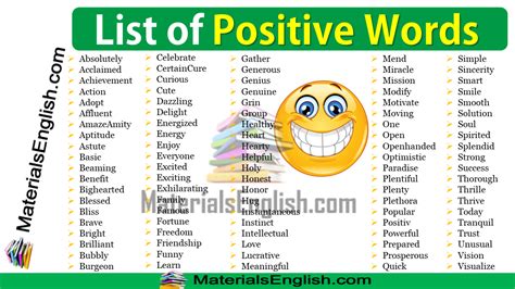 List Of Positive Words Materials For Learning English