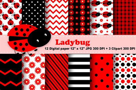 Ladybug Digital Paper Ladybug Background Flowers Backgroud Bugs