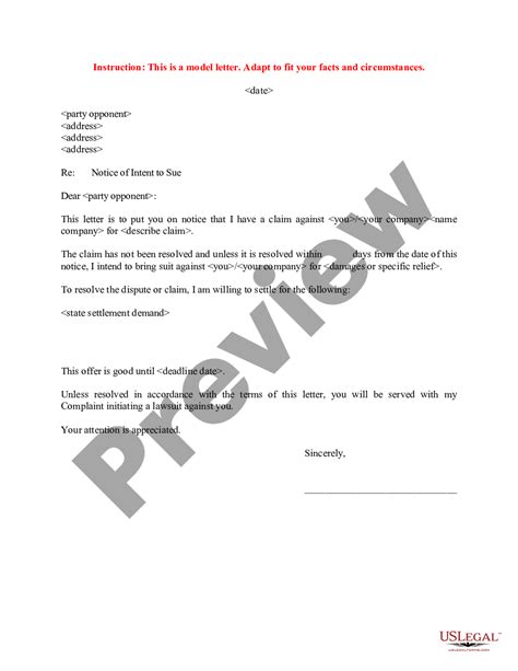 Sample Letter Of Intent To Sue With Settlement Demand Demand Letter