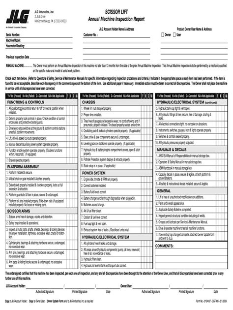 Jlg Inspection Form Fill Online Printable Fillable In Machine Shop
