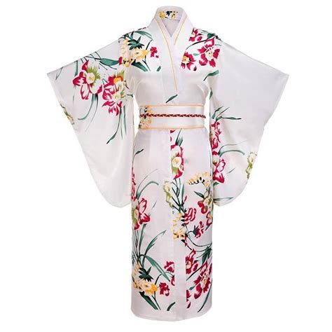 2019 White Japanese Women Fashion Tradition Yukata Silk Rayon Kimono
