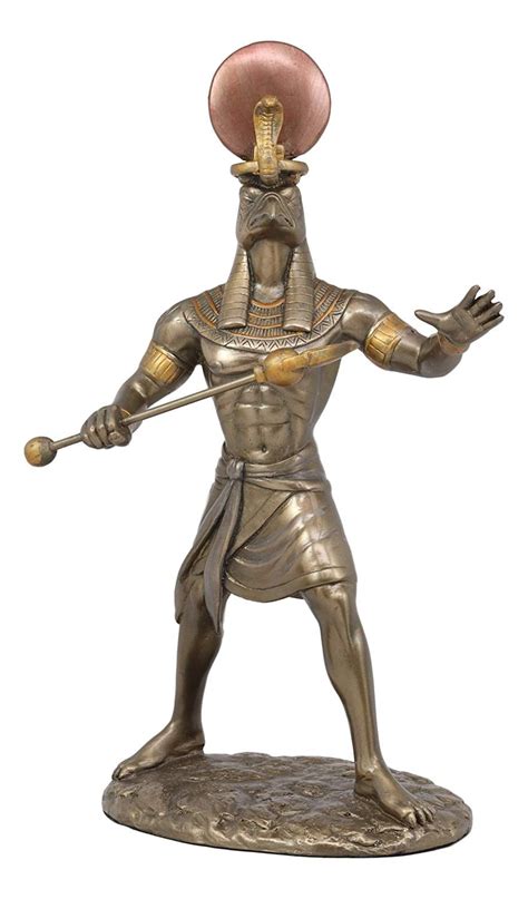 Ebros Egyptian Mythology God Horus Ra With Sun And Uraeus Disc Statue In Faux Bronze Resin Gods