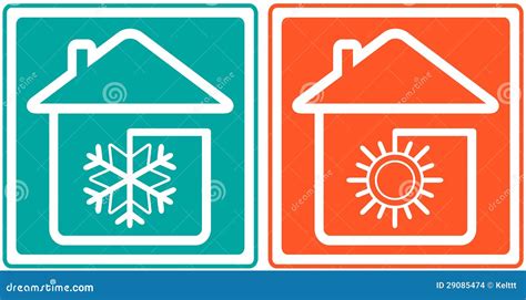 House With Snowflake And Sun Home Conditioner Sym Stock Vector