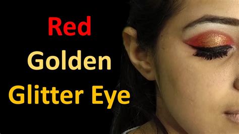 Red Golden Glitter Eye Makeup For Indian Bridalsred Golden Eye Makeup