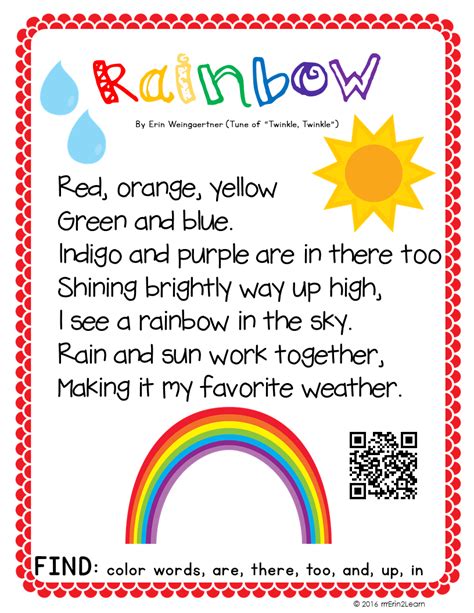 Enjoy This Free Rainbow Poem Poster With Qr Code To Hear It Sung To You