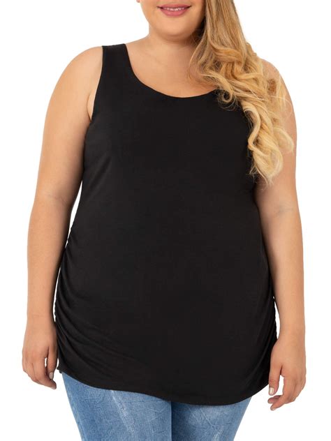 Women S Plus Size Shirred Side Tank With Light Shelf Bra Walmart Com