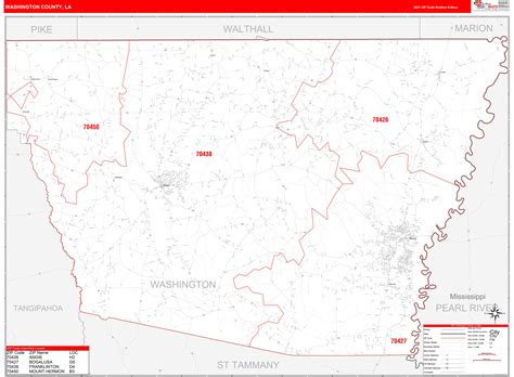 Washington County La Zip Code Wall Map Red Line Style By Marketmaps