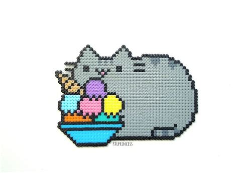 Pusheen The Cat Magnet Pixel Art Pusheen Perler Hama Beads Etsy Melty