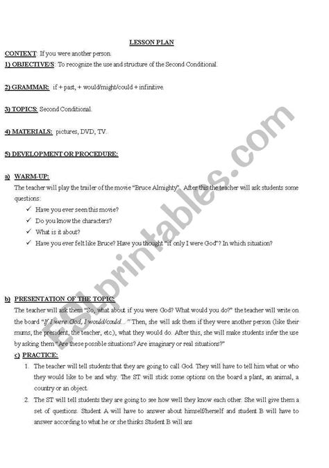Lesson Plan Second Conditional Esl Worksheet By Aldiis Lesson How