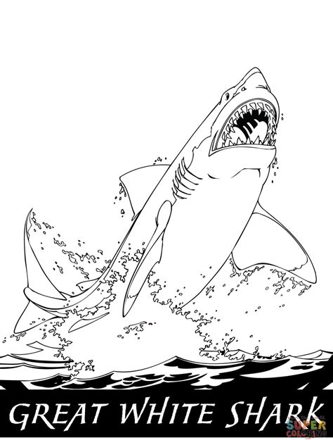 Great White Shark Jumping Out of the Water coloring page | Free