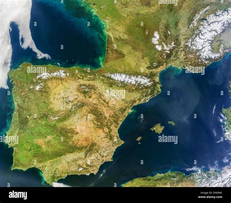 Iberian Peninsula Aerial Satellite Image Showing Spain Portugal And