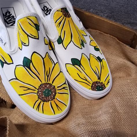 Custom Sunflower Vans Slip On Shoes Etsy