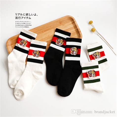 Tiger Embroideried Socks Tide Brand Breathable Sports Socks Striped