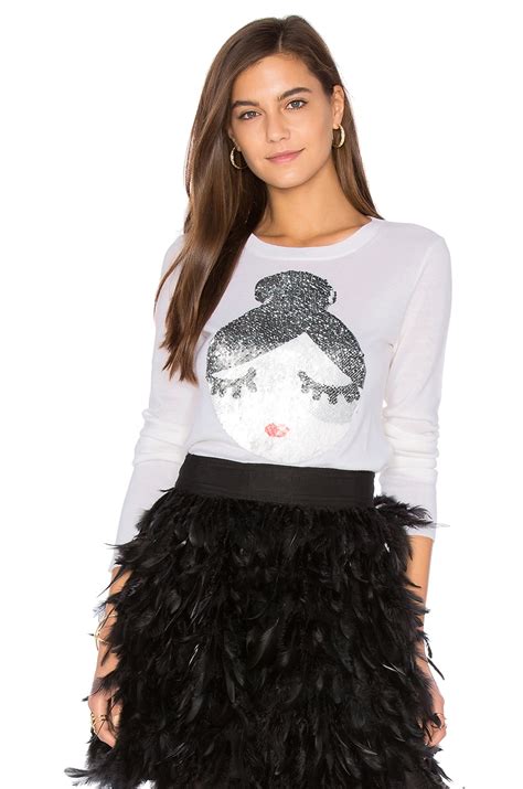 alice olivia stace face sweater in white and multi revolve